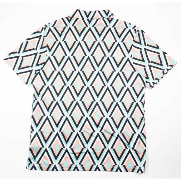 Bad Birdie Golf Polo Men's Fits Large Geometric Diamond Pink Mint Green Wicking - Picture 4 of 12